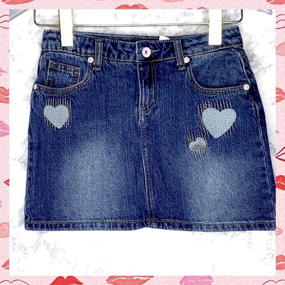 Arizona Jean Company Other - Arizona Girls Y2K Heart Embroidered Light Medium Wash Denim Skirt Blue Size 12